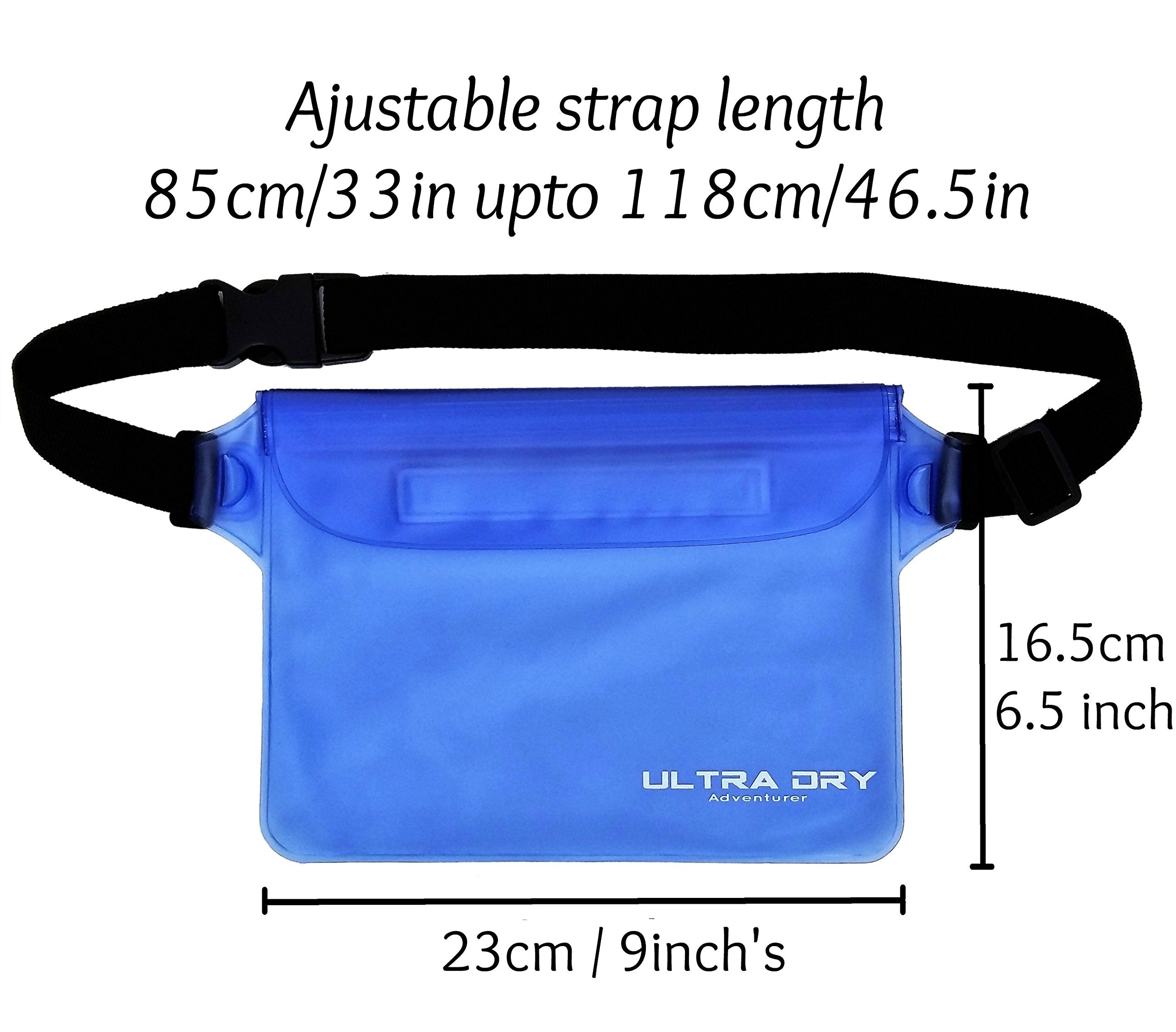 Waterproof Pouches Bags with Adjustable Waist Strap & RFID Identity Theft Protection Sleeves Keeping Your Phone & Valuables Safe & Dry, Perfect for Boating Swimming Snorkeling Kayaking Black/Blue