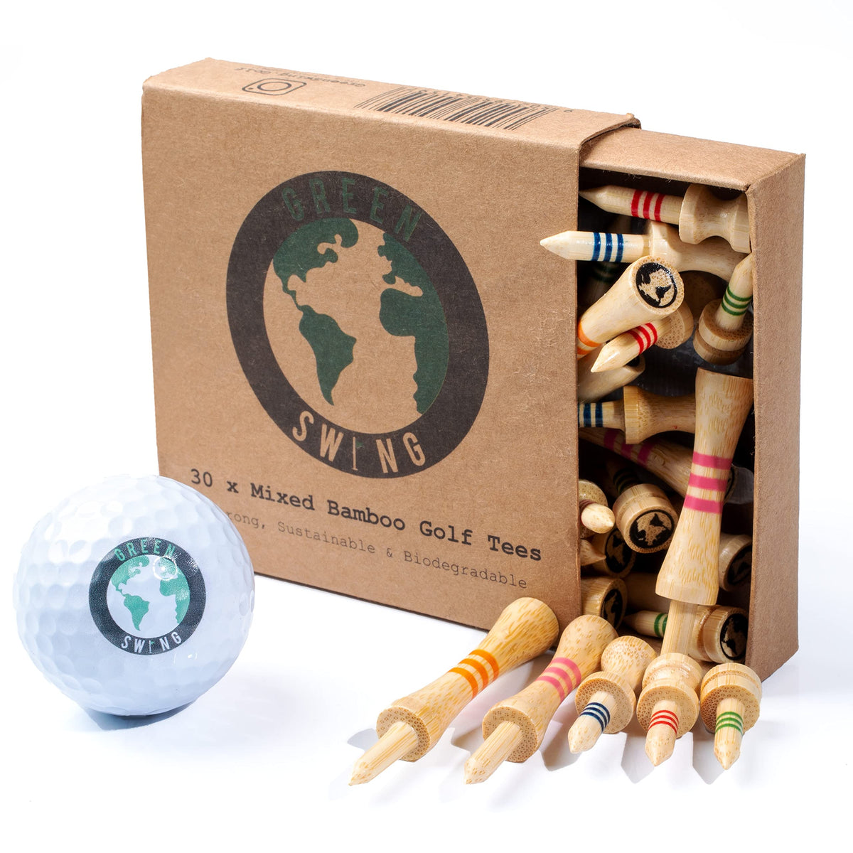 Green Swing Bamboo Golf Tees Mixed Sizes   Strong Sustainable Biodegradable   30pcs