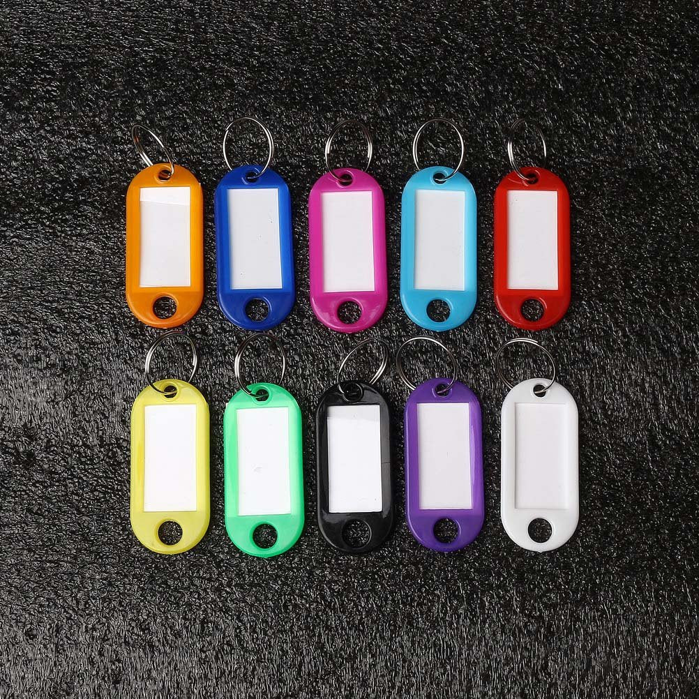 Pengxiaomei 100pcs Key Tags, Plastic Keyring Tags with Ring 10 Colors ID Label Tag Luggage Id Labels Name Tags Id Tags Key Rings