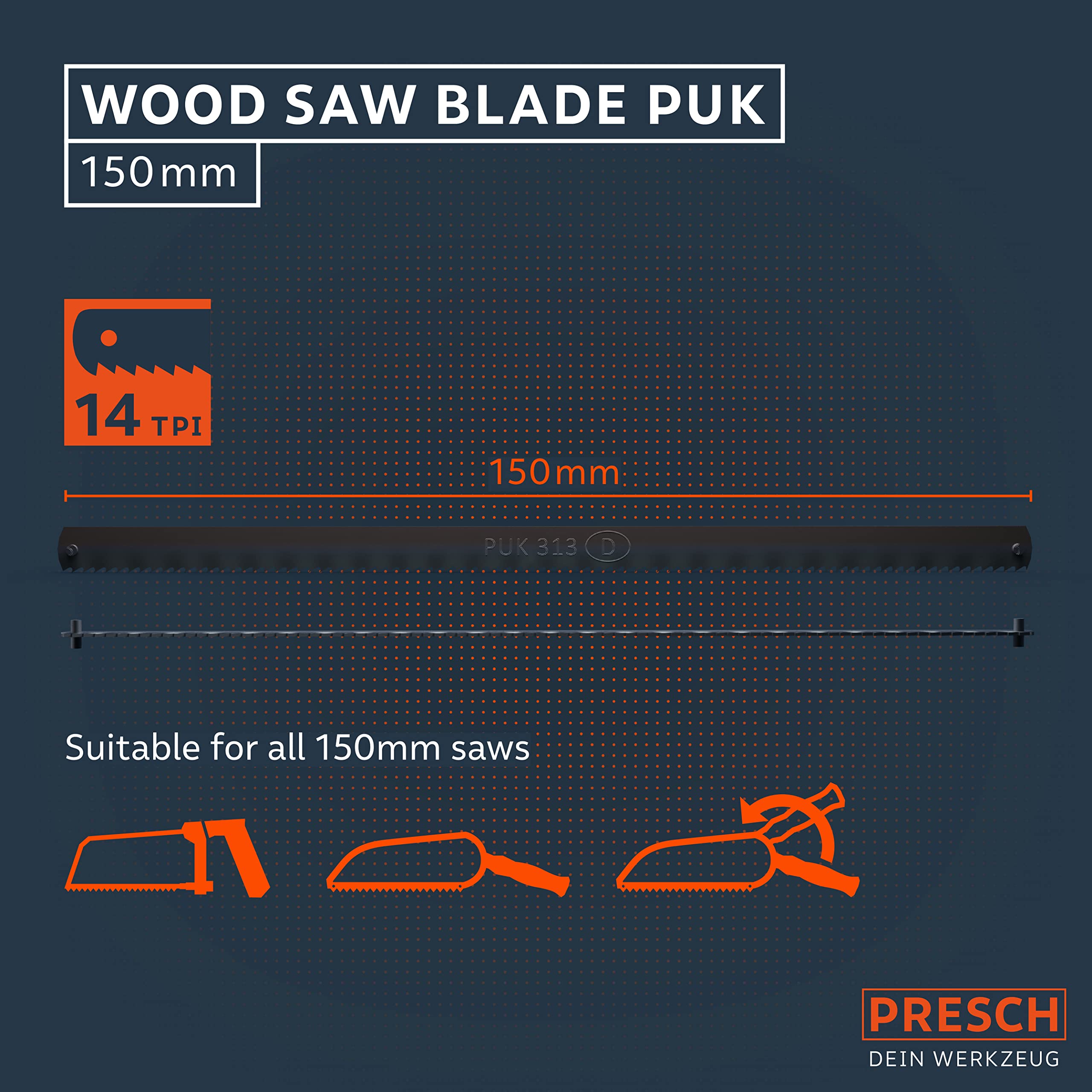 Presch junior hacksaw blades for wood 150mm 10 pcs - Original PUK saw blades for 150mm hand saws - Hacksaw blade wood 150mm for soft, hard and profiled wood, hardboard, cardboard