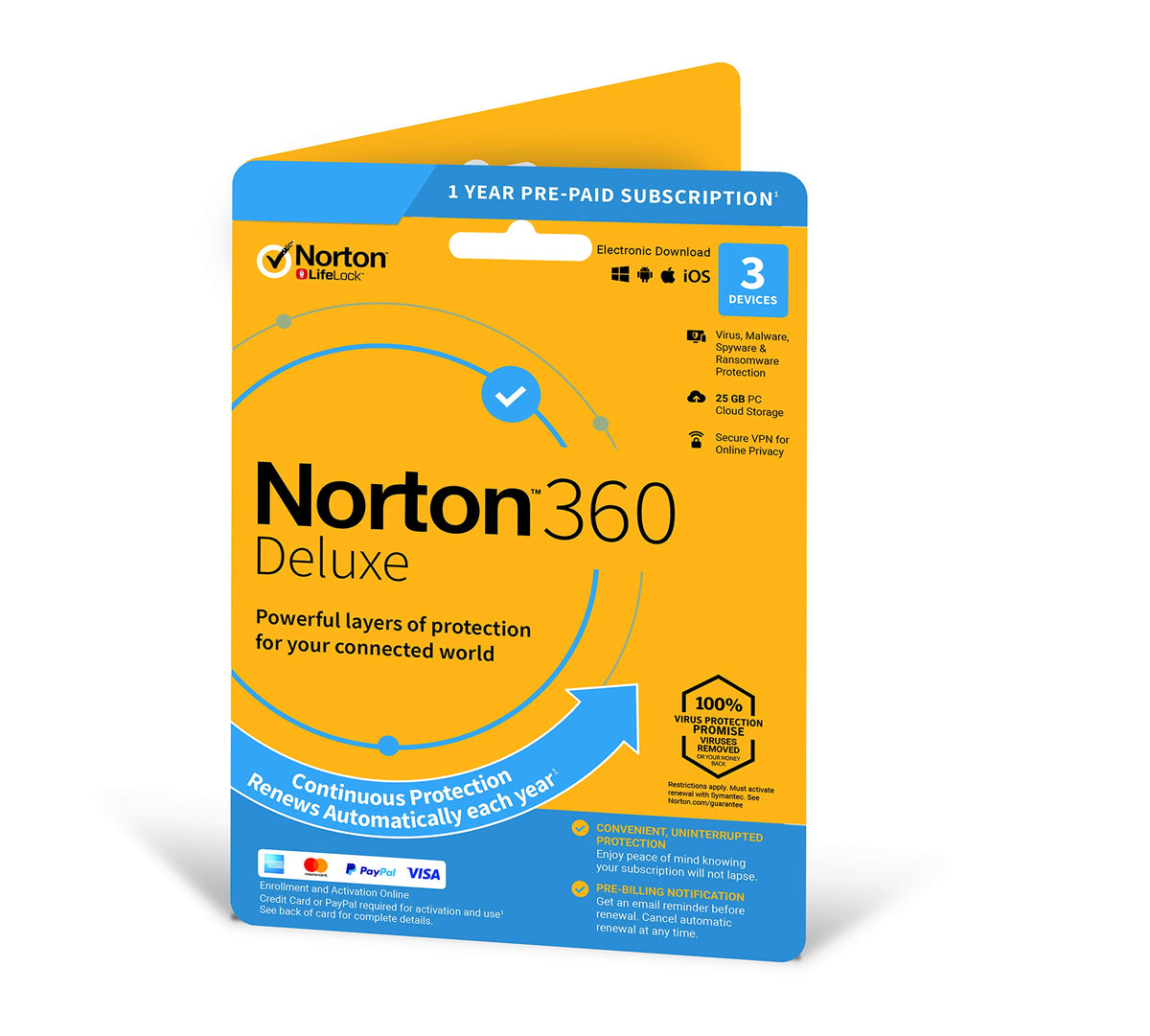 Norton 360 Deluxe 2023, Antivirus software for 3 Devices and 1-year subscription with automatic renewal, Includes Secure VPN and Password Manager, PC/Mac/iOS/Android, Activation Code by Post