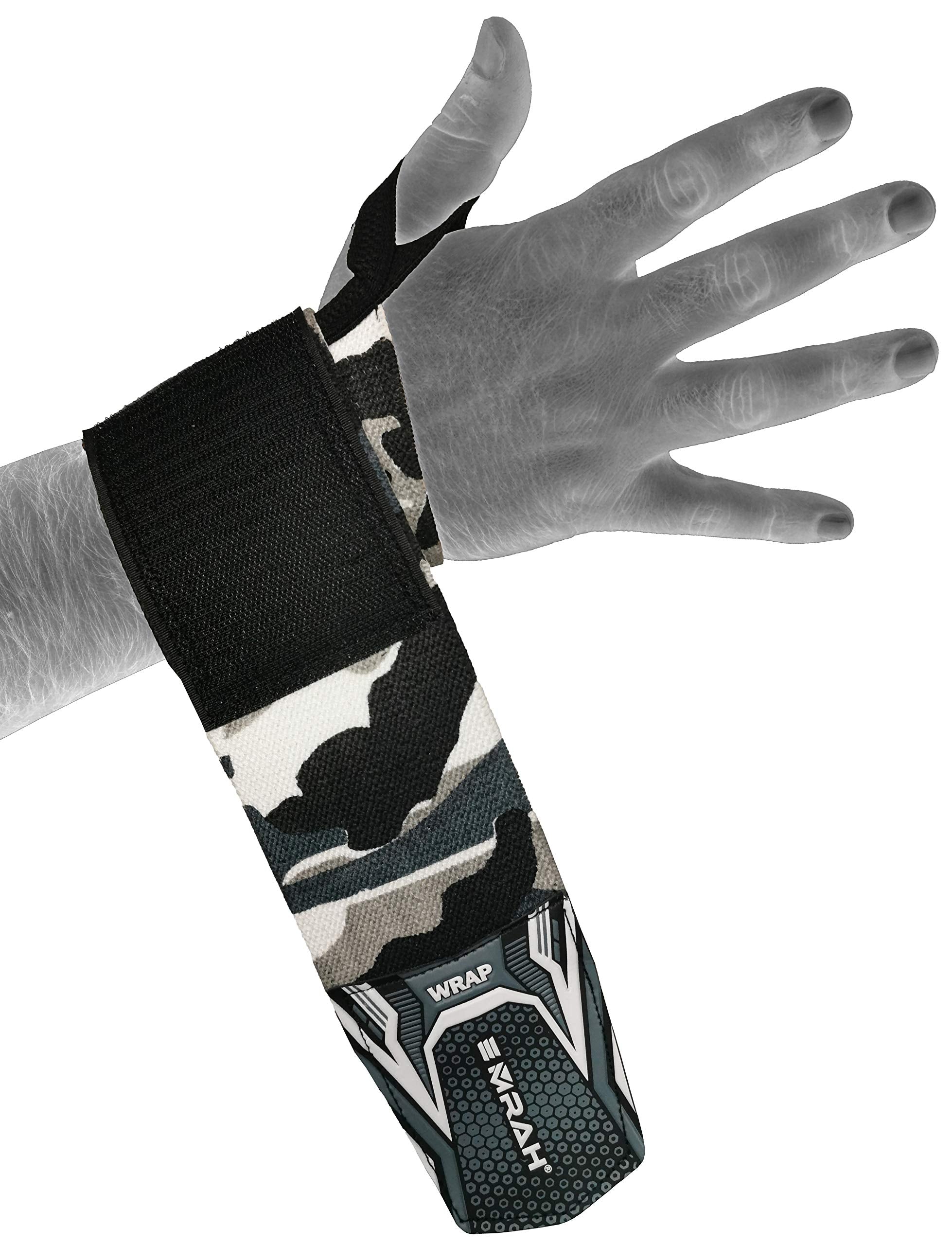 EMRAH weight lifting wrist straps wraps support gym fitness wrap gym lifting weightlifting men women (Camo Grey)