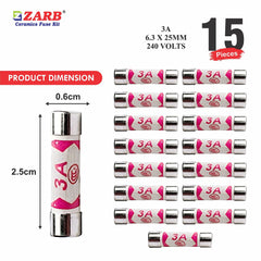 15 x Fuses 3A, 3 Amp Fuses UK 240V/250V pack of 15 of 3A Fuses BS1362 Fuses by ZARB