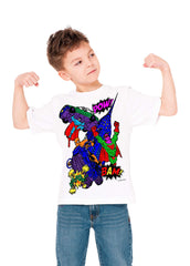 Splat Planet Colour-in Superhero Super Hero T-Shirt with 10 Non-Toxic Washable Magic Pens - Colour-in and Wash Out T-Shirt (Age 5-6) White