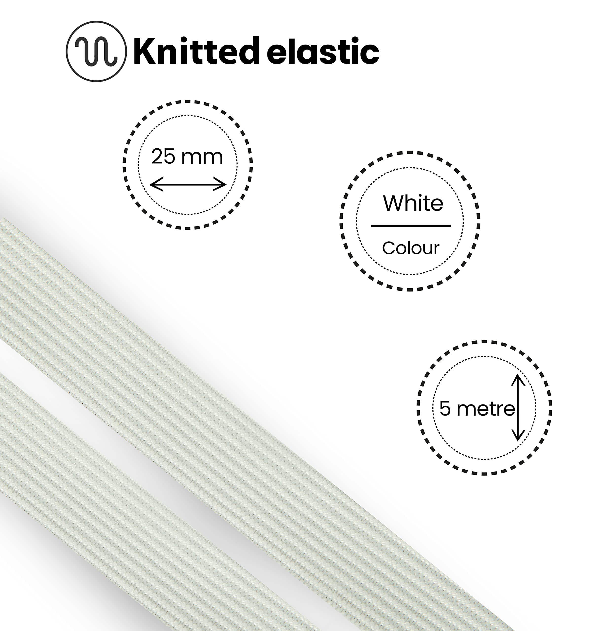 Shelver 1 inch Elastic for Sewing, Waistband Elastic, Wide Elastic in Widths: 20/25/40/50/75mm (White, 25mm x 5m)