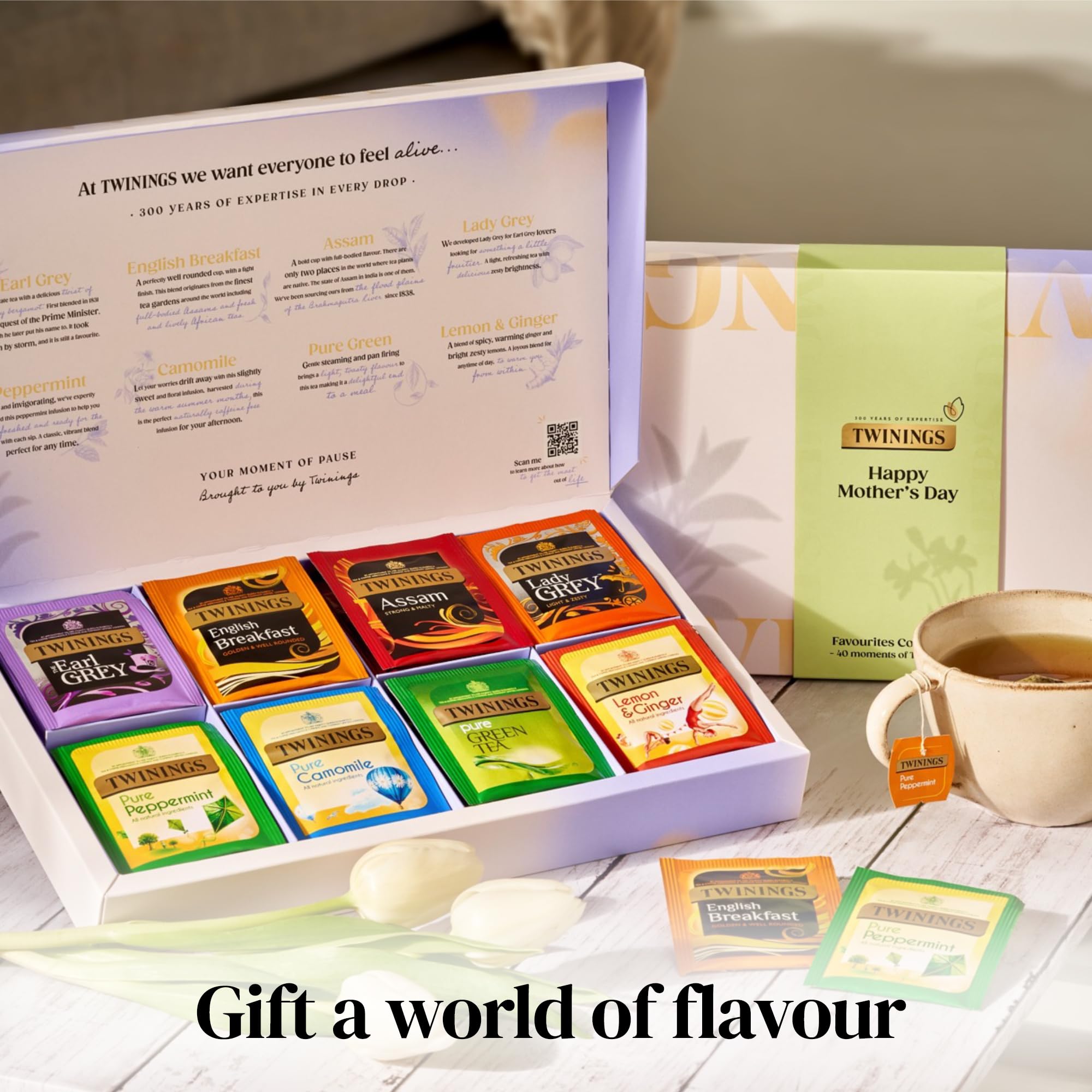 NEW Twinings Mother's Day Favourites Collection Gift Box   Black Tea & Herbal Infusions Selection   8 flavours   40 Recyclable Individually Wrapped Plant-Based Tea Bags