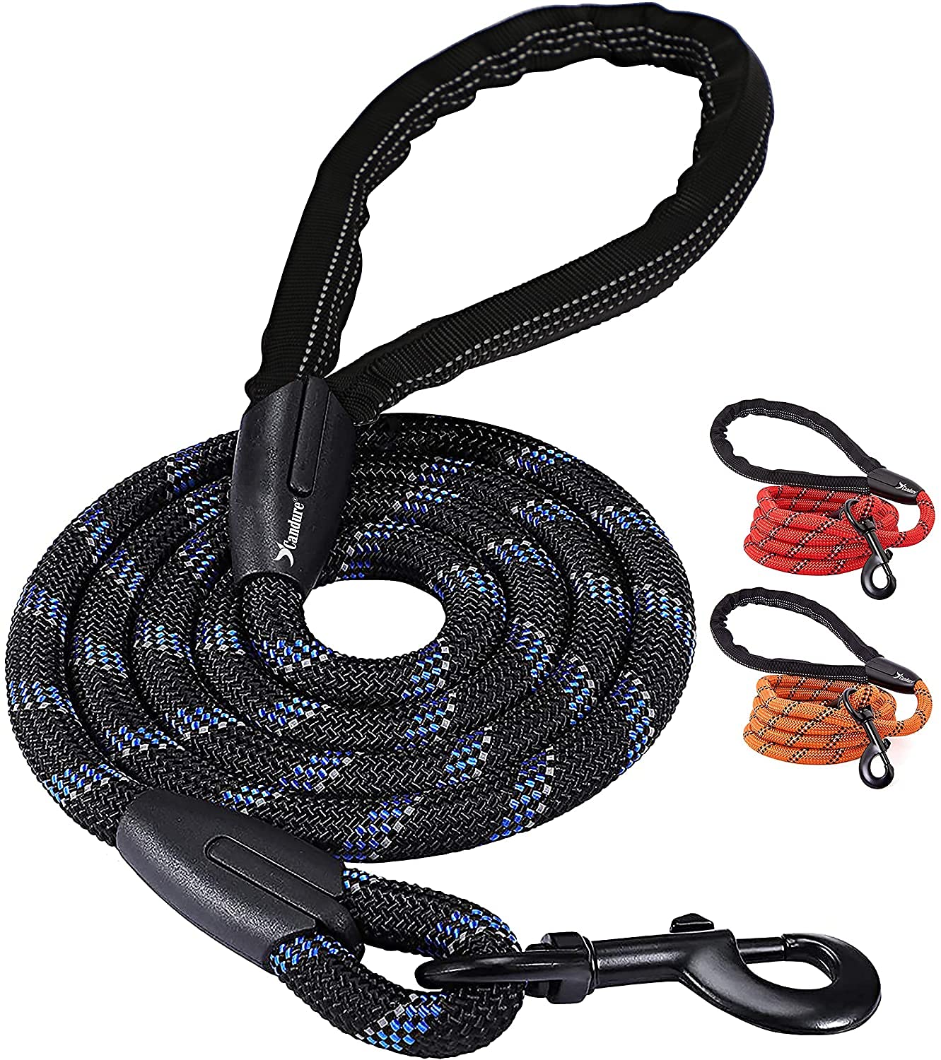 Candure Dog Lead with Soft Padded and Anti Slip Comfortable Rope Handle, 5 FT Strong Dog Leads, Highly Reflective Dog Leash for Puppy, Medium and Large Dogs