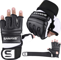 SAWANS Punch Bag Boxing Gloves Karate Mitts MMA Body Combat Taekwondo Training Martial Art Fighting Grappling Muay Thai (Black, Large)