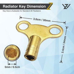 WZ Radiator Bleed Key- Radiator Valve Clock Key for Bleeding and Air Vent- Made of Solid Brass- Pack of 2