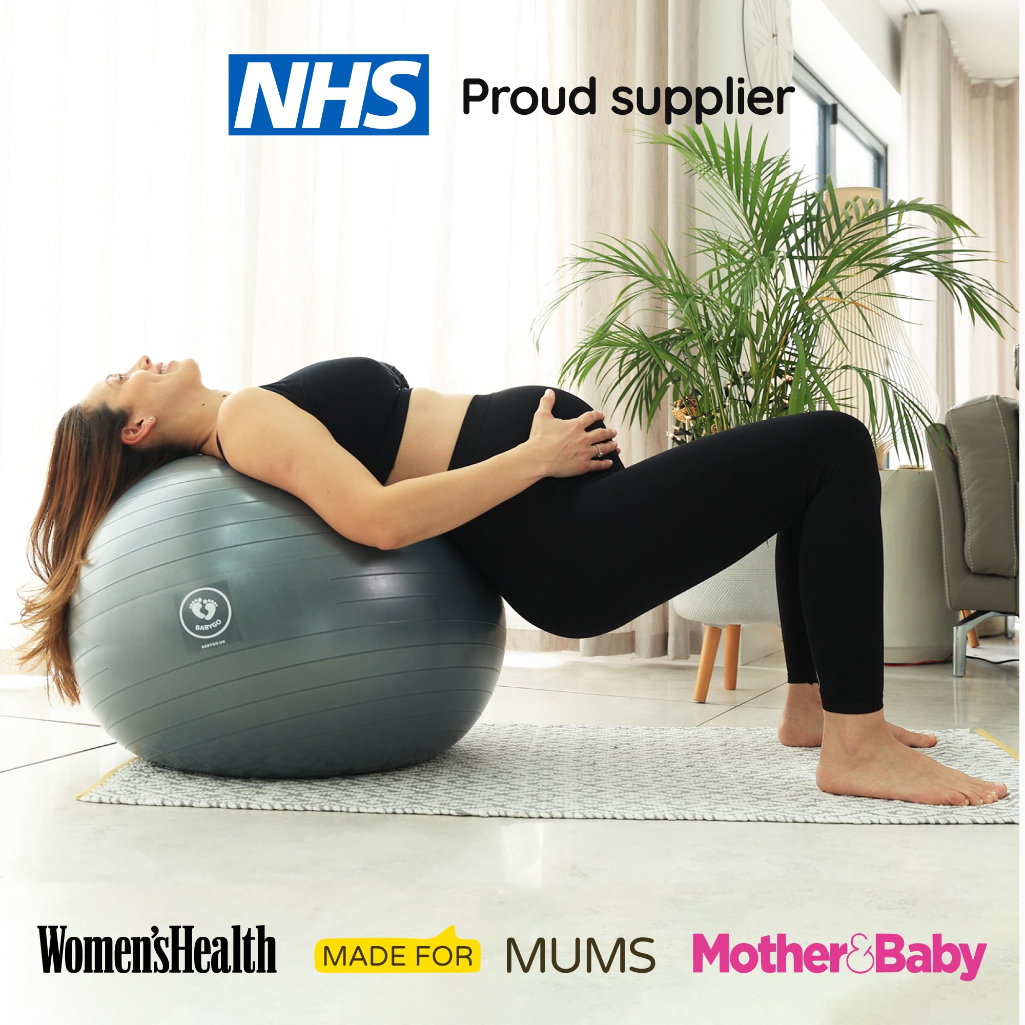 BABYGO® Birthing Ball For Pregnancy Maternity Labour & Yoga and Our 100 Page Pregnancy Book, Exercise, Birth & Recovery Plan, Anti-Burst Eco Friendly Material (75cm - 5'11 inches and, Grey)