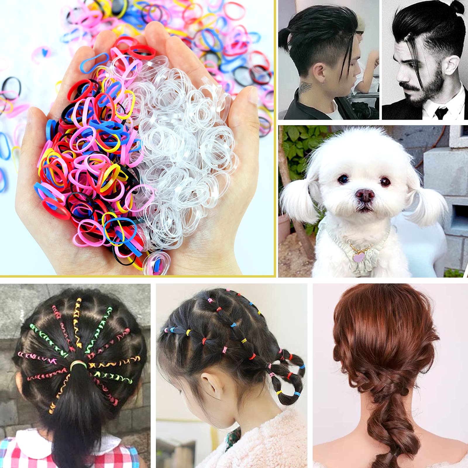 Hanyousheng 1000 Pcs Elastic Hair Bands, Hair Elastics, Small Hair Bands, Elastic Bands for Hair, Hair Rubber Bands for Hair Braids, Ponytails, with 2 Topsy Tail Hair Tool and Hair Elastic Remover