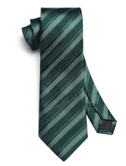 HISDERN Green Ties for Mens Necktie Ties and Hanky Sets Striped Tie