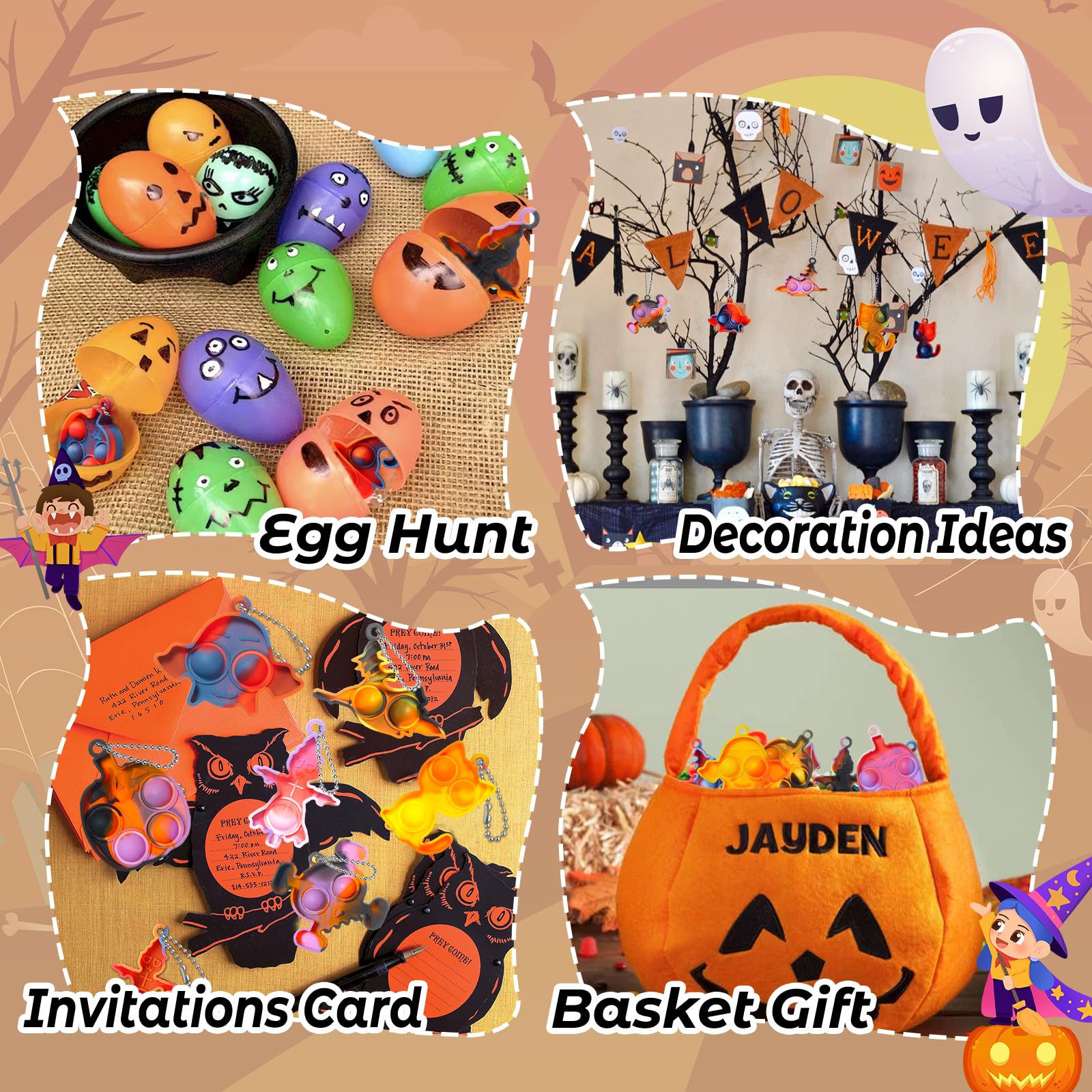 TOANWOD 30PCS Halloween Party Bag Fillers: Halloween Gifts for Kids Goody Bag Fillers Party Favours - Halloween Toys Prizes Gifts Trick or Treats - Pinata Filler 30 Keyring with 30 Cards