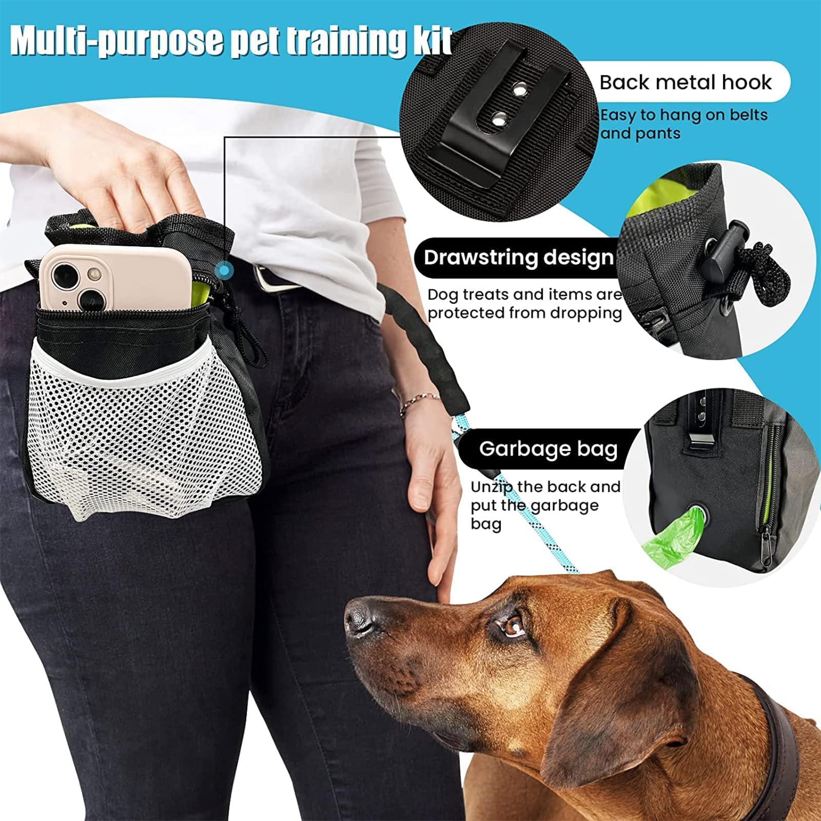 GYTFOG Pet Products Small Dog Treat Bag,Black Color Dog Treat Pouch,Outdoor Feeding Fanny Pack Portable Foldable Dog Supplies.