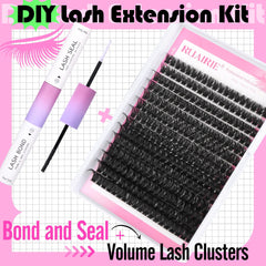 Cluster Lashes Kit Fluffy Individual Eyelash Extension Kit 266pcs Individual Lashes Extension Kit with Lash Bond and Seal CD Curl DIY Eyelash Clusters by Ruairie