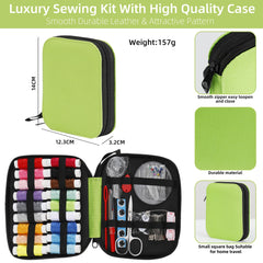 JUNING Sewing Kit with Case Portable Sewing Supplies for Home Traveler, Adults, Beginner, Emergency, Kids Contains Thread, Scissors, Needles, Measure (B-Nomal-Green)