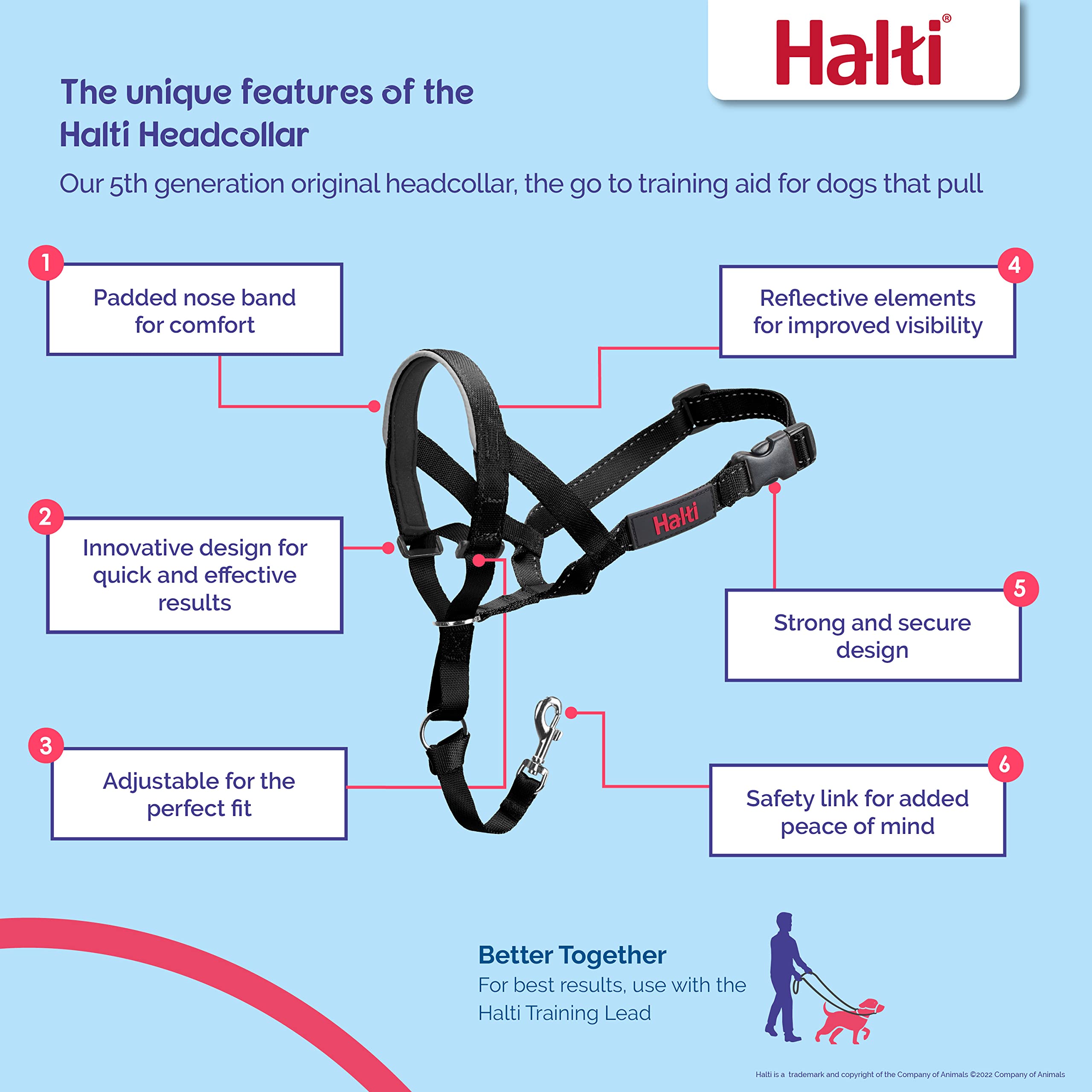 HALTI Headcollar - To Stop Your Dog Pulling on the Lead. Adjustable, Reflective and Lightweight, with Padded Nose Band. Dog Training Anti-Pull Collar for Medium Dogs (Size 2, Burnt Orange)