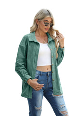 QIXING Womens Corduroy Oversized Shacket Button Down Boyfriend Shirts V Neck Cotton Long Sleeve Blouses with Pocket Casual Work Jacket for Women UK Ladies Tops Autumn Winter (Green, XXL)