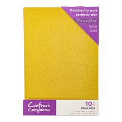 Crafters Companion A4 Coloured Glitter Card Pack Single Sided Solar Gold – 250GSM (10 Sheet Pack) - Perfect for Arts and Crafts, Printing, Card Bases & Folding - Centura Pearl CPG10-SGOLD