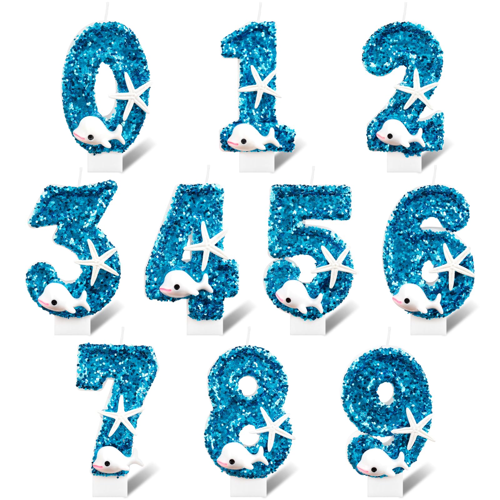 Dolphin Birthday Candles, Glitter 10 Birthday Number Candle for Girls, Blue Number 10 Candles, Dolphin Cake Candles Cake Toppers for Boys Girls Dolphin Themed Birthday Decorations Party Supplies