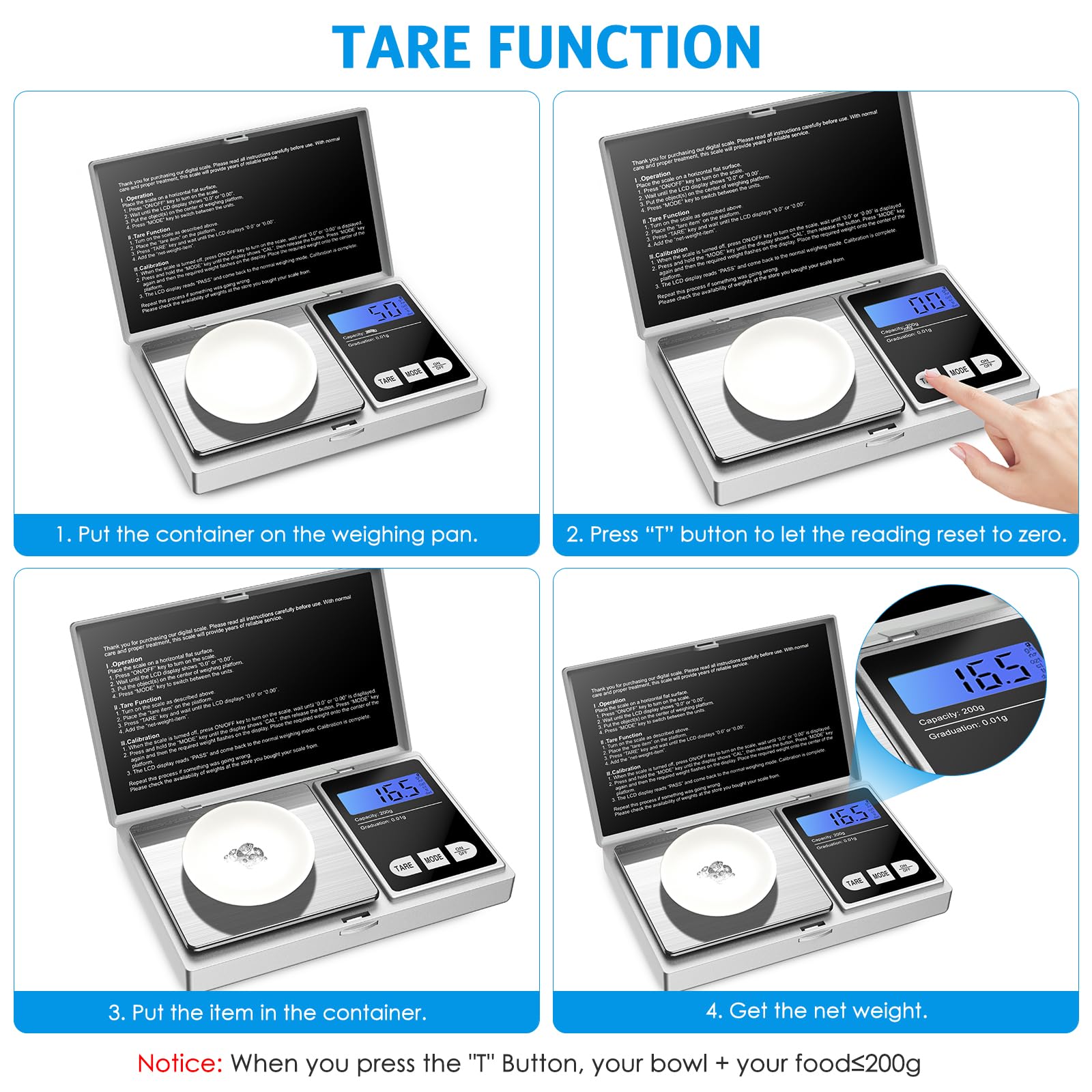 Craicr Digital Pocket Scale, 200g Precision Mini Jewelry Scale, Portable Digital Scales with LCD Backlit Display, Tare Function, 0.01g Precise, for Gold, Jewellery, Food, Coffee, Herbs (Silver)