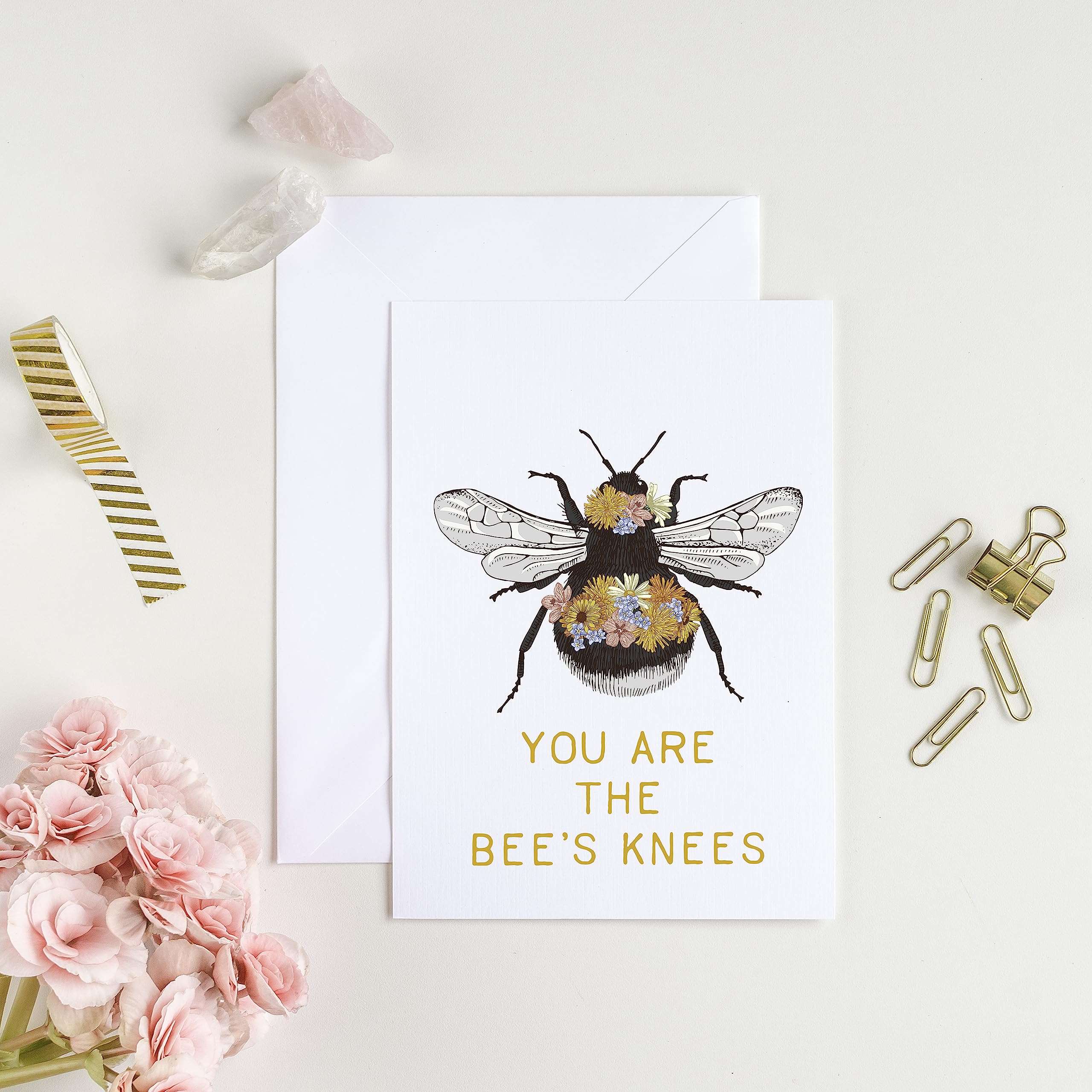 You Are The Bee's Knees - Cute and Funny Bumble Bee Greeting Card - Garden Lovers, Vegan Friendly, Happy Birthday Thank You Gift