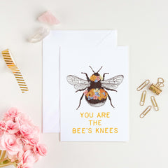 You Are The Bee's Knees - Cute and Funny Bumble Bee Greeting Card - Garden Lovers, Vegan Friendly, Happy Birthday Thank You Gift