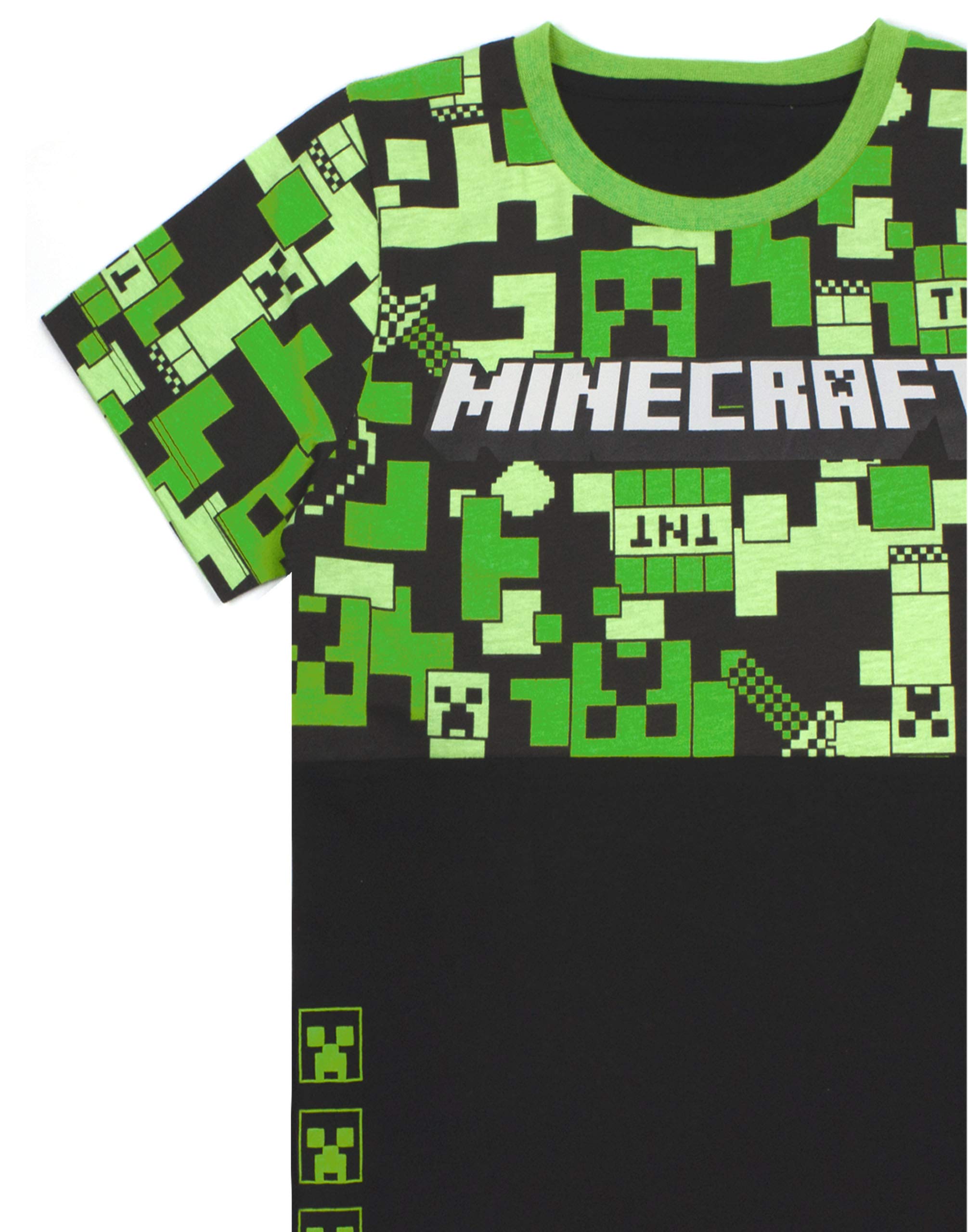 Minecraft Pyjamas for Boys   Kids Long Or Short Bottoms Options & Gamer T-Shirt   Childrens Creeper PJ Set Merchandise Gifts 7-8 Years