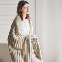 Bedsure Soft Fleece Throw Blanket - Fluffy Cosy Warm Fleece Blanket for Sofa, Bed and Couch, Double, Natural, 150x200 cm