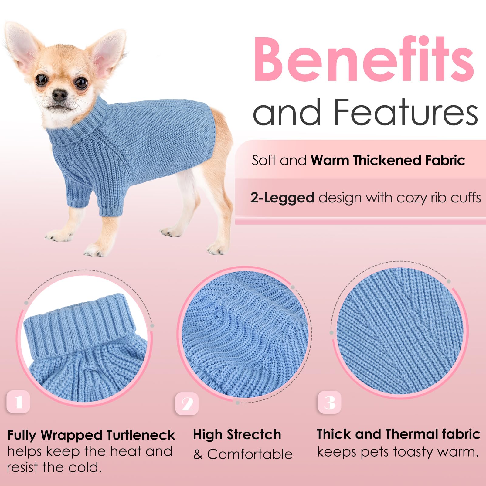 AOFITEE Small Dog Jumper, Solid Knitted Dog Sweaters for Small Medium Dogs Warm Winter Turtleneck Puppy Xmas Jumper, Small Dog Sweater Doggie Sweatshirt for Chihuahua, Bulldog, Dachshund, Yorkie