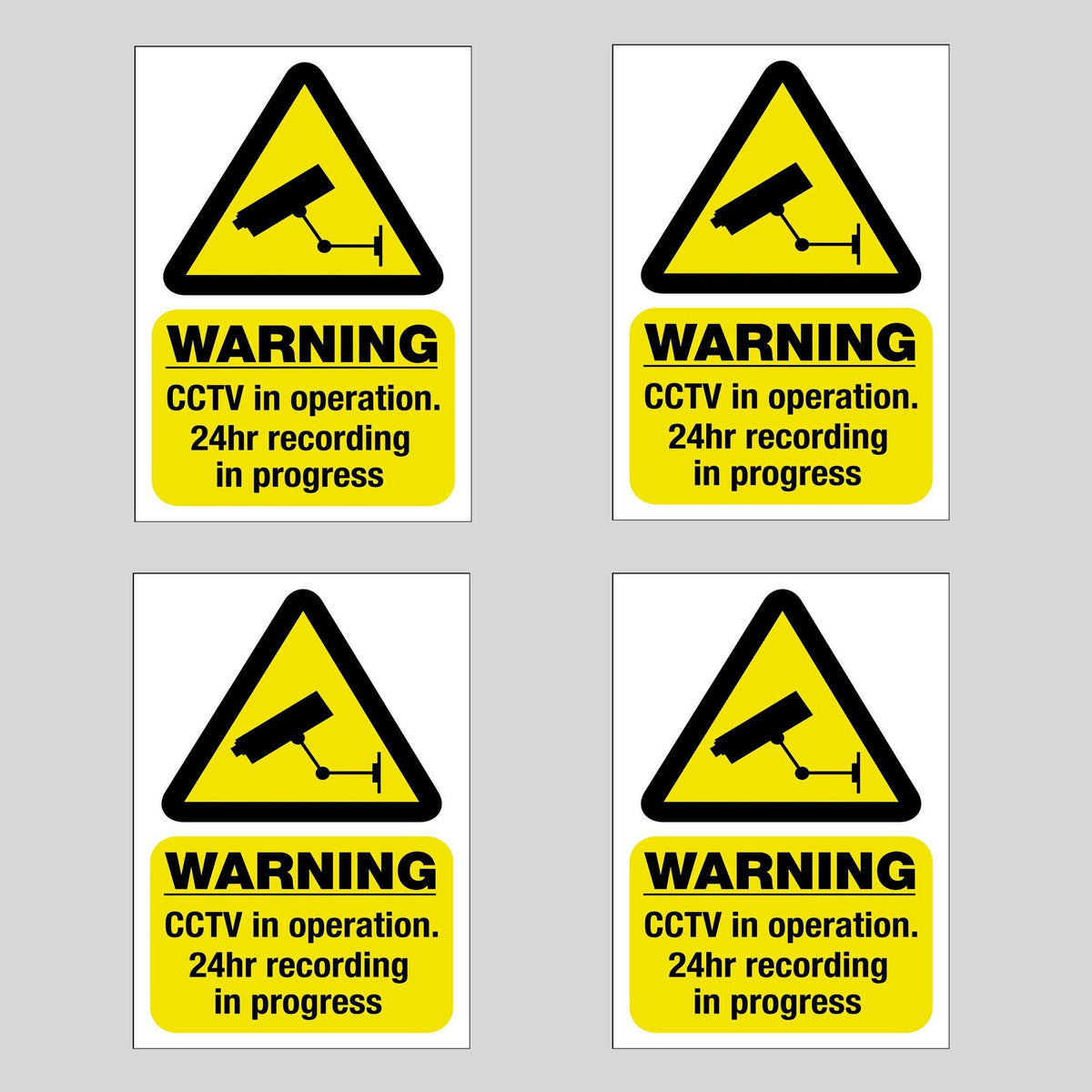 4 Pack of 100 mm x 65 CCTV Camera Security Self Adhesive REVERSE Window Sticker Signs - The image goes against glass so it can be seen from outside