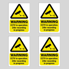 4 Pack of 100 mm x 65 CCTV Camera Security Self Adhesive REVERSE Window Sticker Signs - The image goes against glass so it can be seen from outside