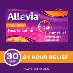 Allevia Hayfever Allergy Tablets, Prescription Strength 120mg Fexofenadine, 24hr Relief Acts Within 1 Hour, Including Sneezing, Watery Eyes, Itchy & Runny Nose, 30 Tablets