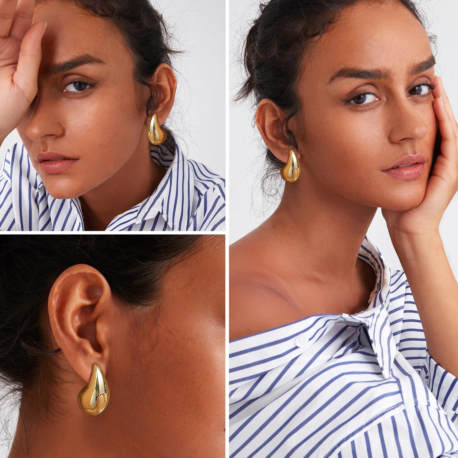 J.Fée Chunky Gold Hoop Earrings For Women,Gold Teardrop Earrings Chunky Gold Earrings For Women Gold Drop Earrings,Tear Drop Earrings Gold,Hypoallergenic Earrings Gold Jewellery Gifts For Women