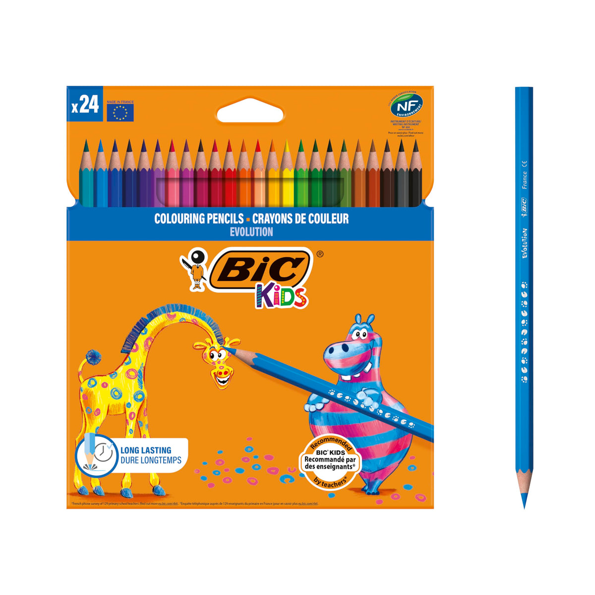 BIC Kids Evolution Coloured Pencils, Vivid Colouring Pencils, Easy to Sharpen, Extra Resistant BIC Pencils, School Supplies, 24 Pack