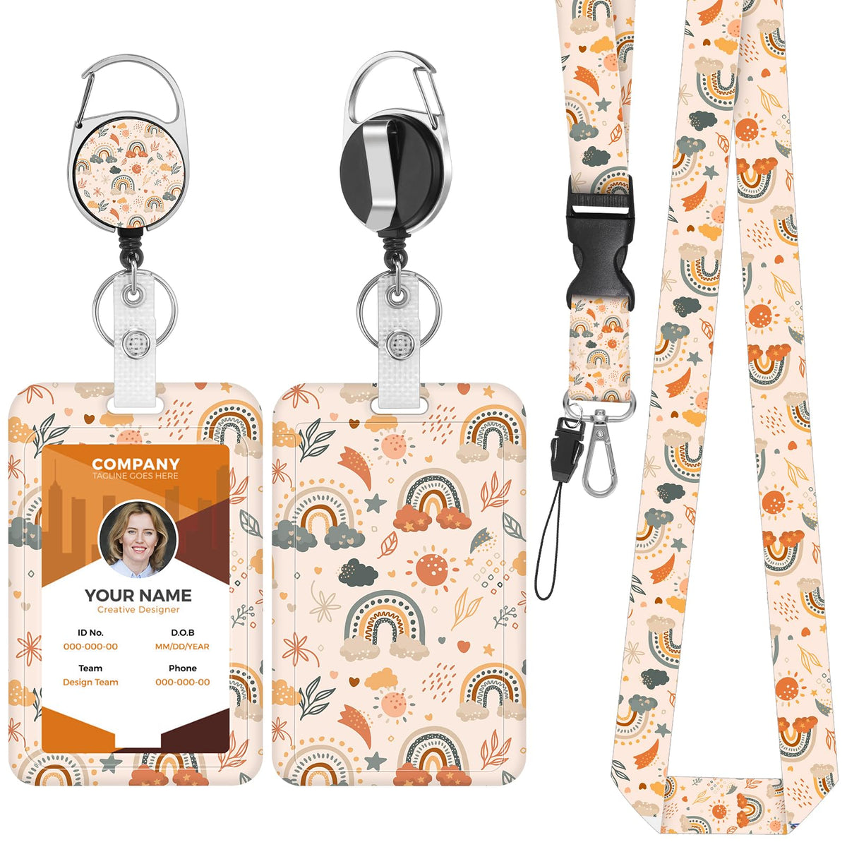 Bewudy Sun Moon ID Badge Holder with Lanyard, Retractable Lanyards for ID Badge Reels and Detachable, Badge Holder with Breakaway Lanyard for Office Nurse Teacher Christmas Gifts