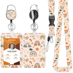 Bewudy Sun Moon ID Badge Holder with Lanyard, Retractable Lanyards for ID Badge Reels and Detachable, Badge Holder with Breakaway Lanyard for Office Nurse Teacher Christmas Gifts