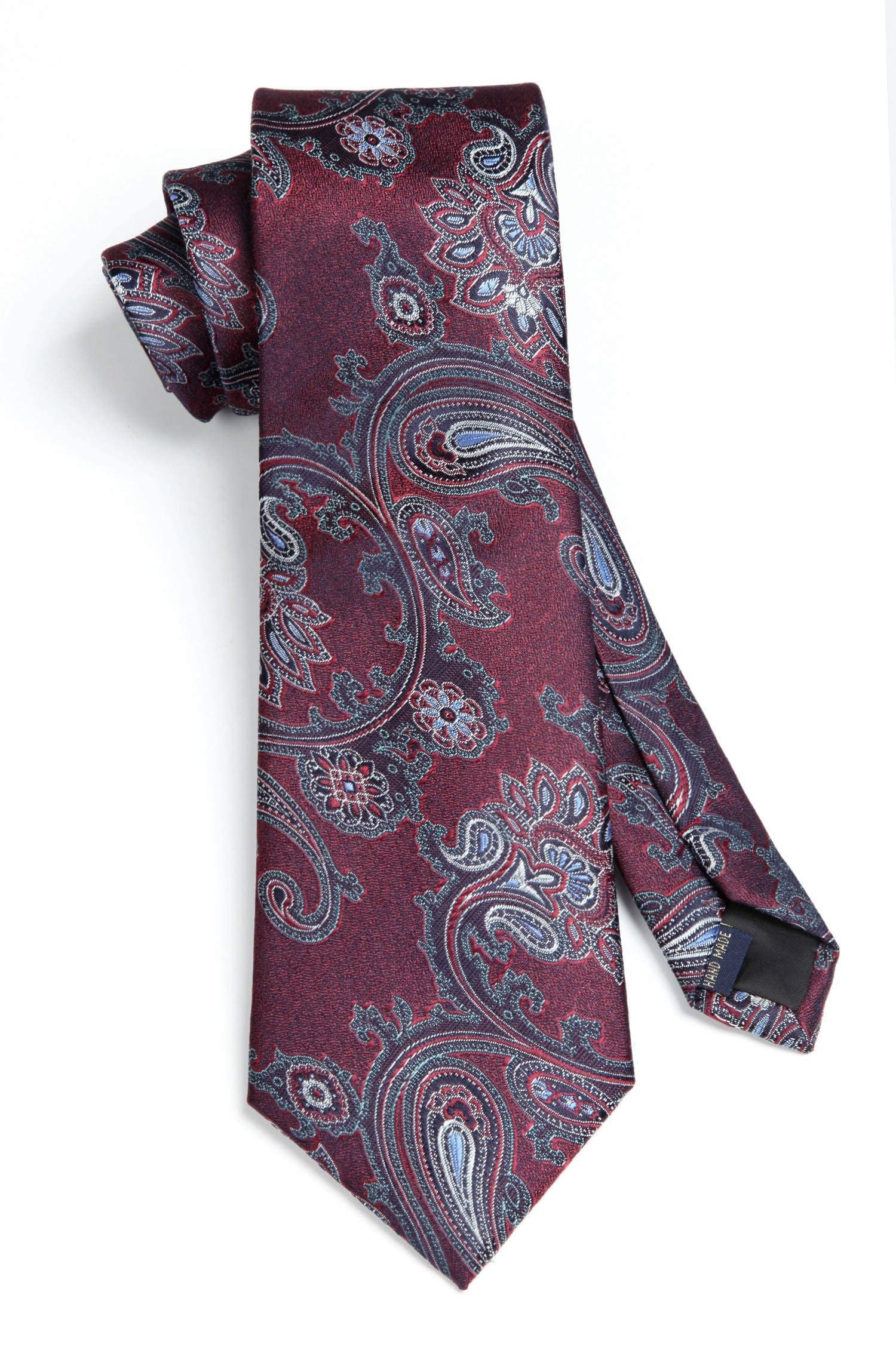 HISDERN Men's Tie Burgundy Paisley Tie Wedding Party Ties for Men Handkerchief Necktie & Pocket Square Set for Formal Business