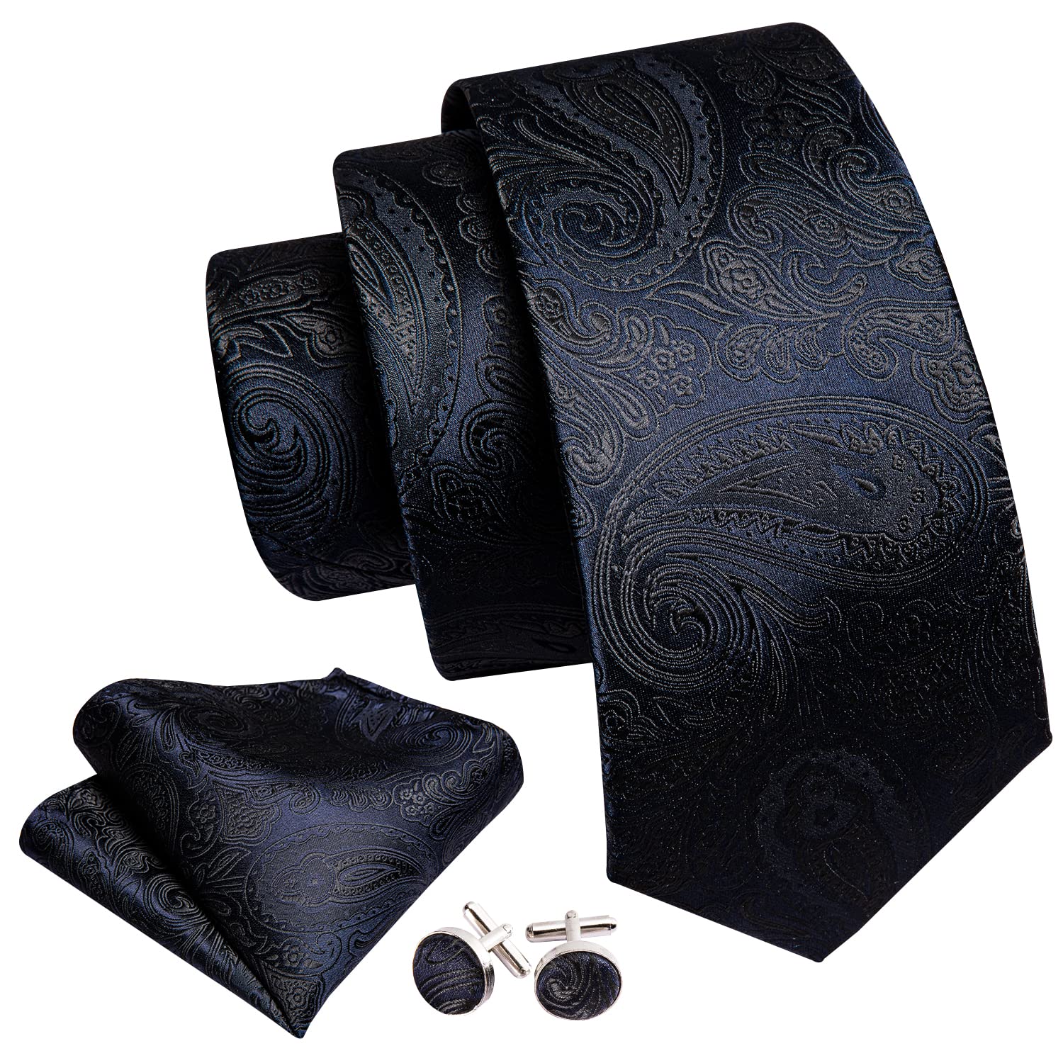 Barry.Wang Mens Tie Paisley Plaid Striped Floral Silky Necktie Pocket Square Cufflinks Clip Set Wedding Party Formal Business