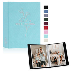 Lanpn Small Photo Album 6x4 2 Packs, Each Pack holds 100 Pictures, Slip in Pockets Mini OUR MEMORIES Linen Top Loading Photo Albums for Portrait Only 10x15cm Picture Teal