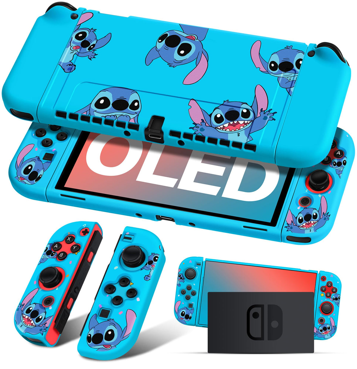 Koecya for Nintendo Switch OLED Case Cute Cartoon Character Design Cases Kawaii Fun Funny Fashion Soft Slim Protective Shell Cover Dockable Joycon for Kids Boys Teens Girls for Switch 2021 Blue