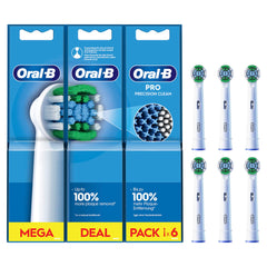 Oral-B Pro Precision Clean Electric Toothbrush Head, X-Shape And Angled Bristles for Deeper Plaque Removal, Pack of 6 Toothbrush Heads, Suitable For Mailbox, White