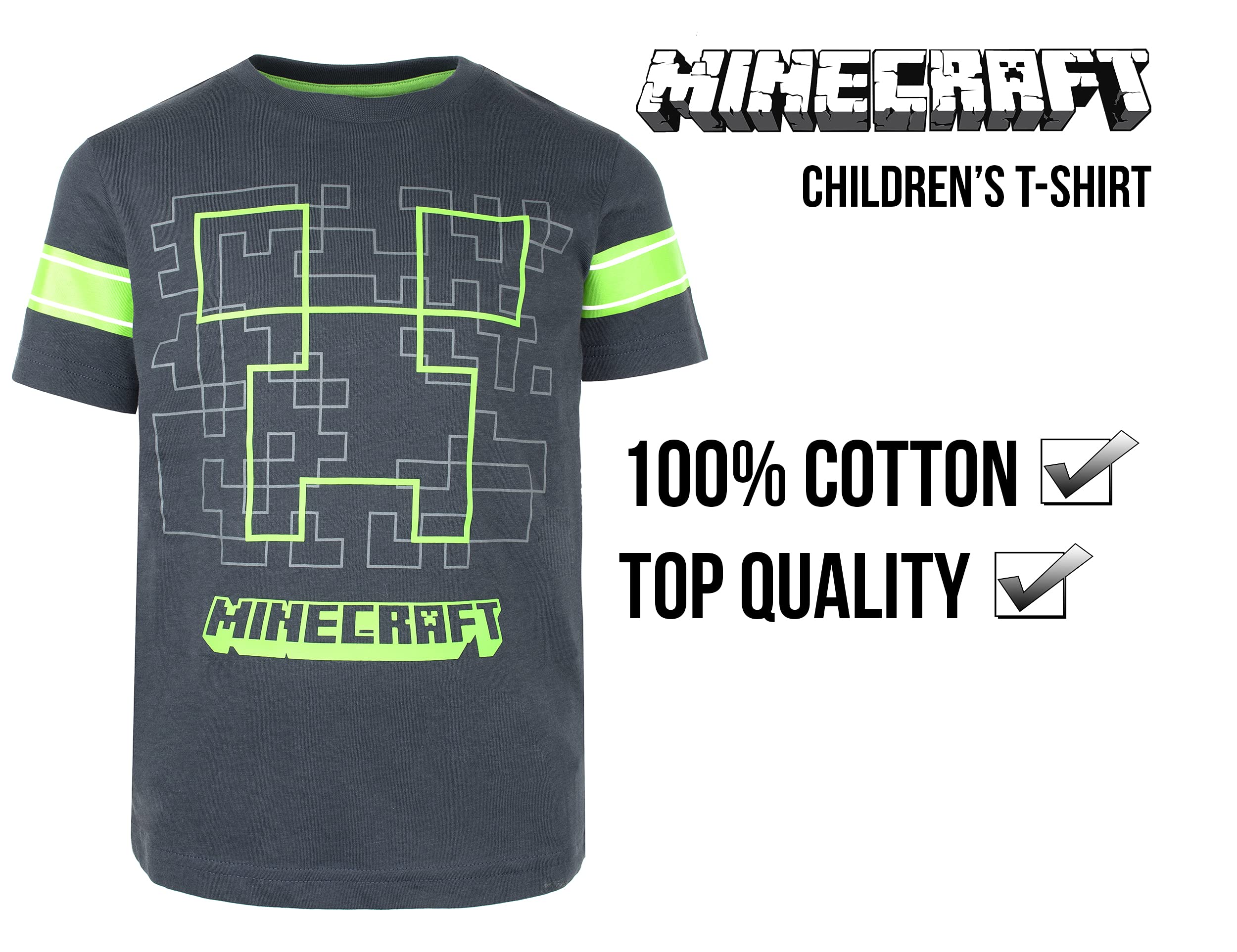 Minecraft - T-Shirt - Navy Blue Creeper T-Shirt - 100% Cotton Clothes - Kids Clothes - Boys Clothes Merch - Birthday Boy Gifts - Age 9-10 Years