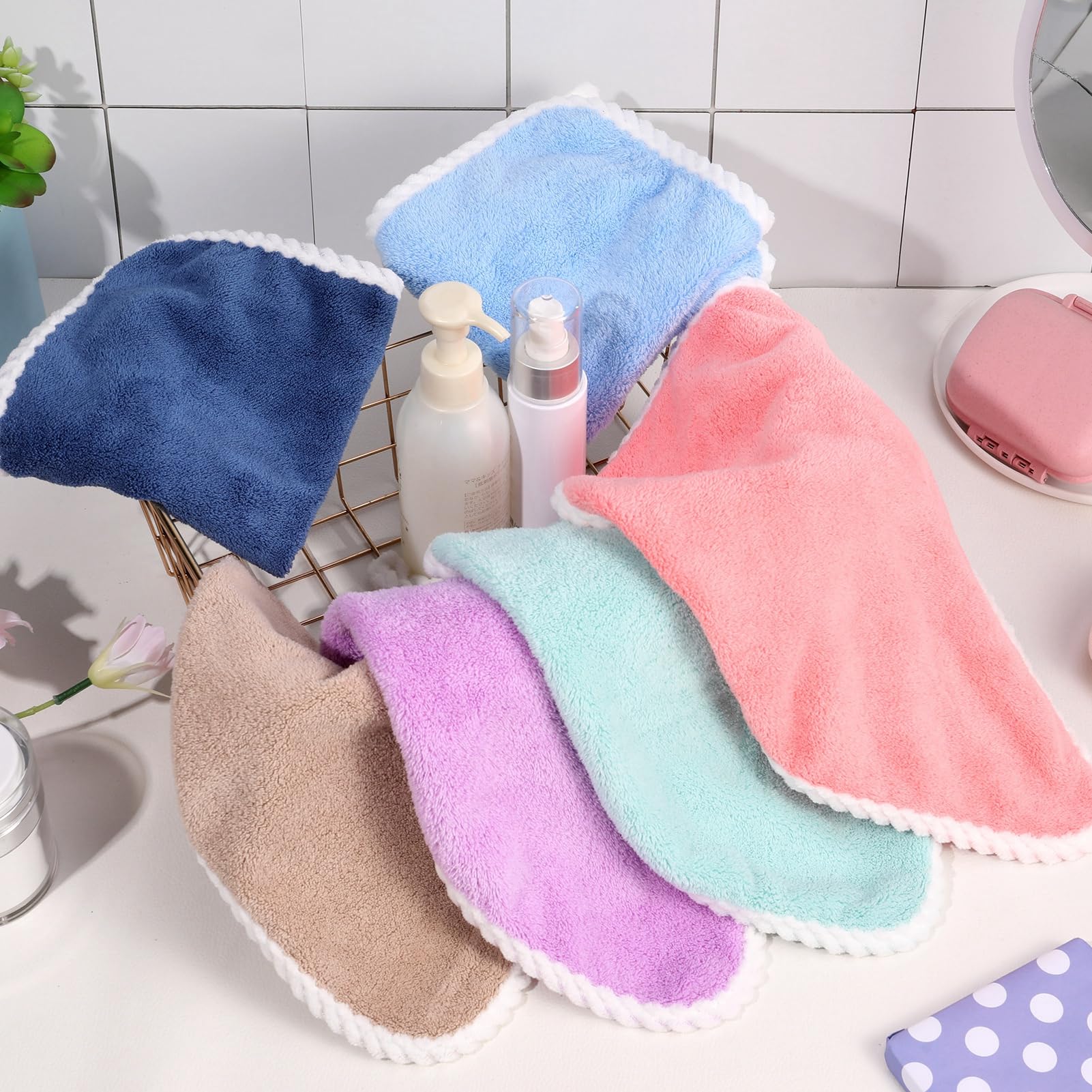 FRIUSATE 6 Pcs Flannel Face Cloth Soft Face Flannels Toddler Flannels Wash Towels Quick Dry Reusable Face Body Cloths Squares Wash Flannels For Baby Kids Adults(30x30cm)