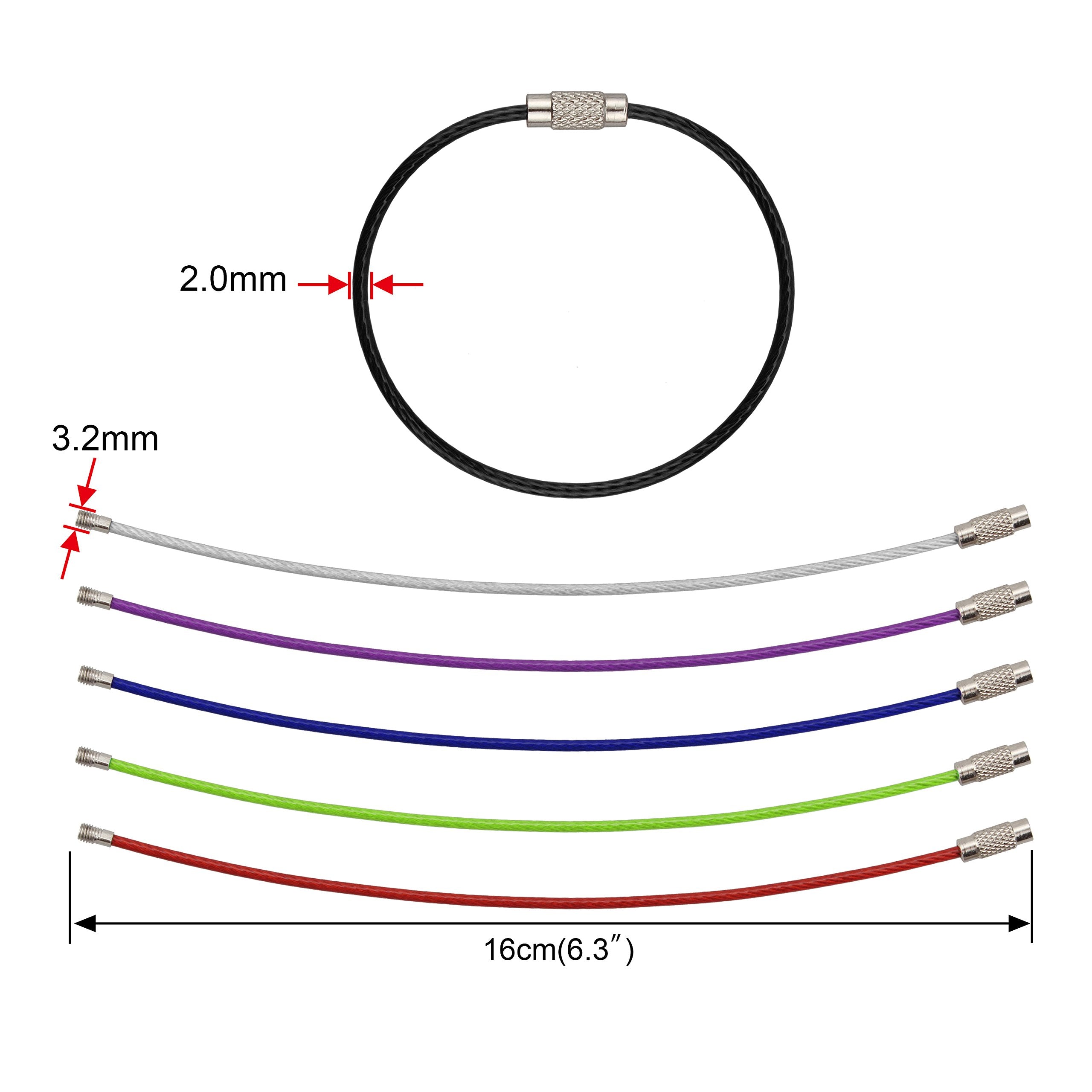 Wisdompro Wire Keychain Cable, 20 Pack of 6.3 Inch Stainless Steel Wire Keyrings, 2mm Cable Keyring Loop/Hoop for Luggage Tag, Keys and ID Tag Keepers - 6 Colours