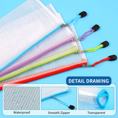 Pencil Case - Set of 12 Clear Zipper Pouches, Plastic Wallets, Waterproof Grid Design for Cards, Cash, Receipt, Stationery (240x110mm)