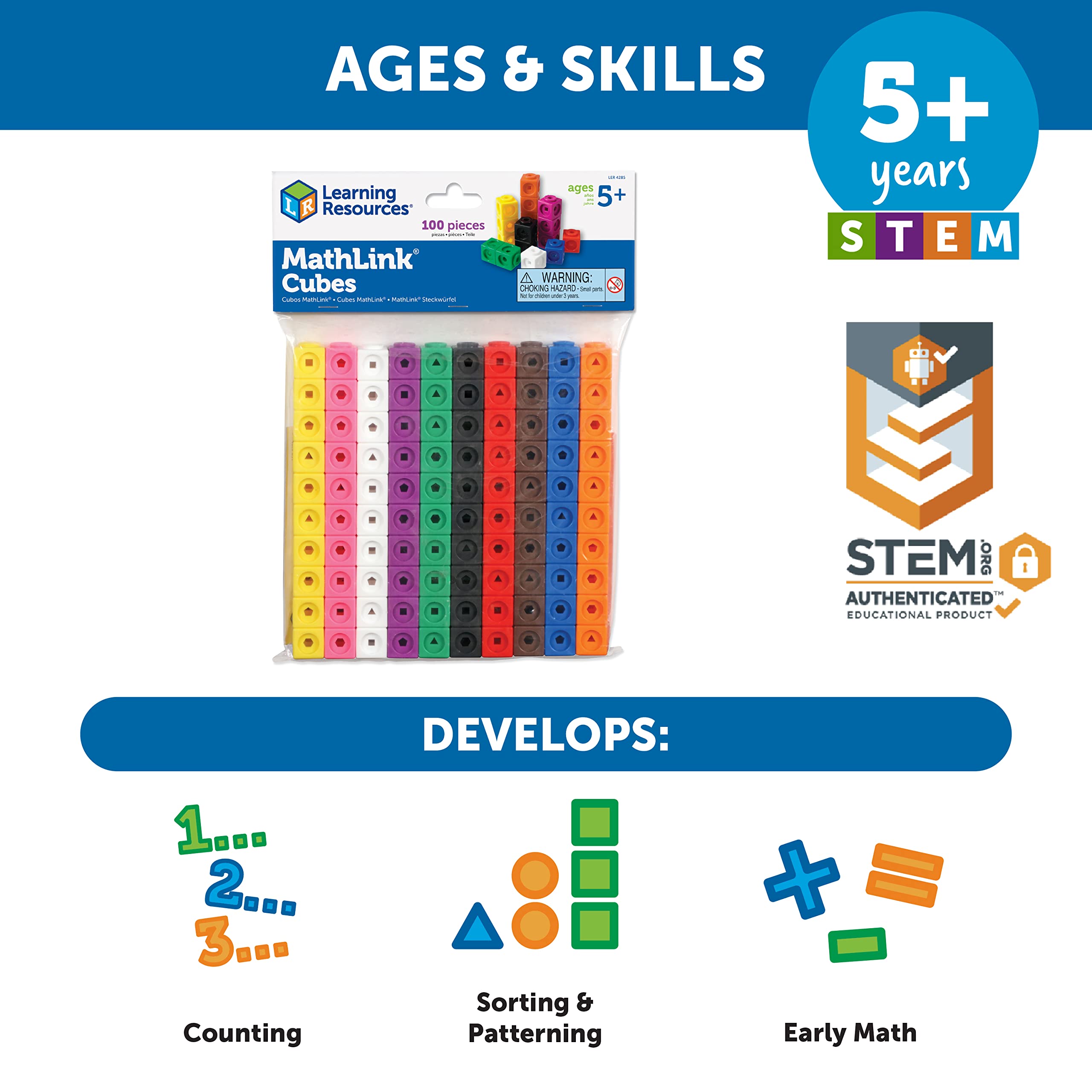 Learning Resources MathLink Cubes (Set of 100) Linking/ Counting Block Set, Early Math Skills, for School & Home Maths Learning Ages 5and