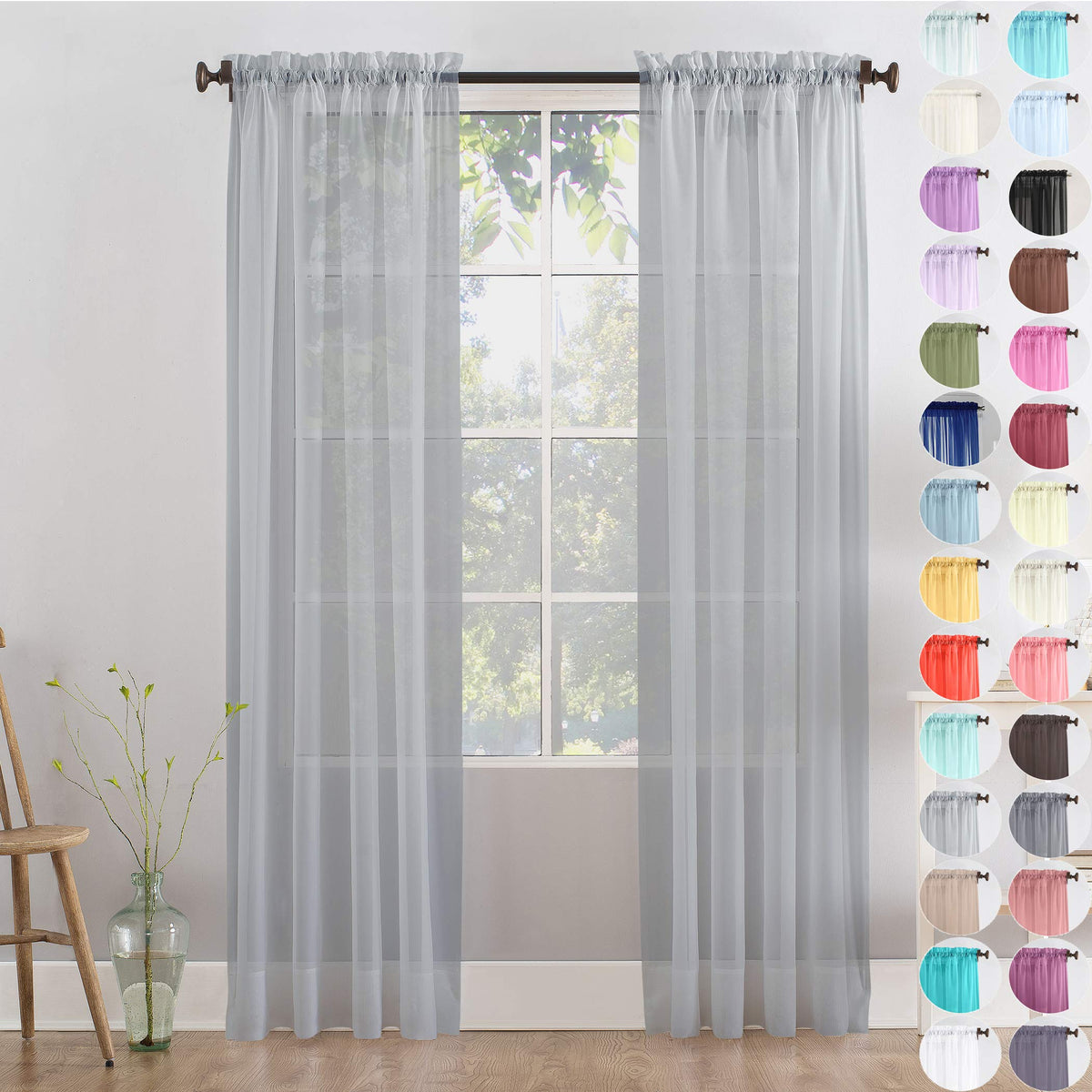 Megachest a pair of 3and7cm slot top sheer lucy voile curtain with tie backs 31 colors 10 sizes (silver grey, 56 inches wideX63 drop(W142cmXH160cm))