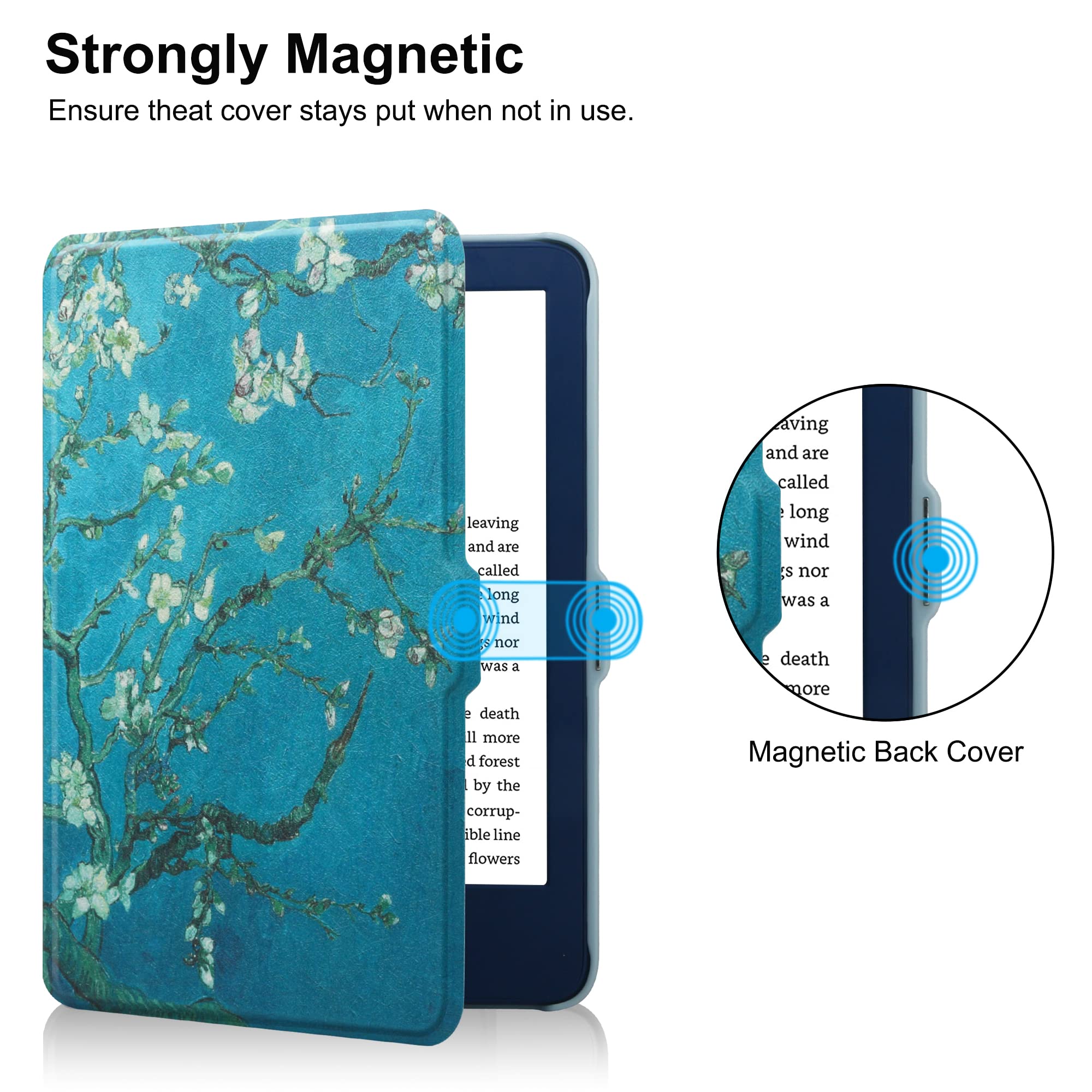 HGWALP Case for 6 inches All-New Kindle 11th Generation 2022 Release Only, Folio Ultra Slim PU Leather Cover with Auto Sleep and Wake, Protective Case for Kindle 2022-Apricot Flowers