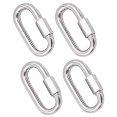 4 Pcs Quick Carabiner Clip Heavy Duty, M8-0.32 inches Stainless Steel, 500KG Bearing, Quick Link Screw Lock, for Home, Camping, Climbing, Hiking, Traveling, D Shape Marine Grade